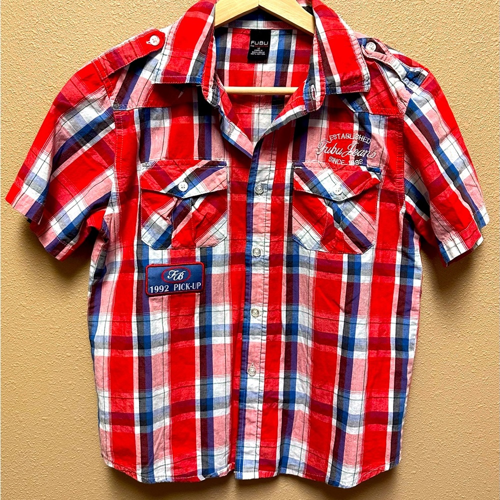 FUBU VINTAGE Boys Plaid Dress Shirt